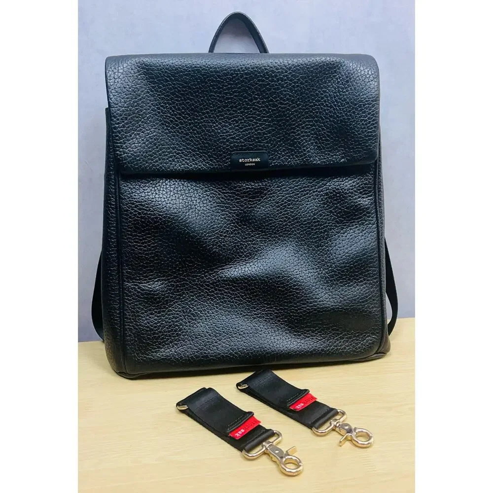 Storksak Black Leather Baby Backpack Diaper Bag